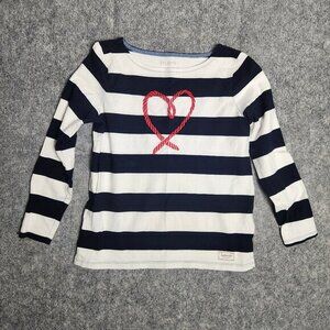 Talbots Petite Shirt Women Sp Blue White Stripe‎ Pullover Long Sleeve Heart